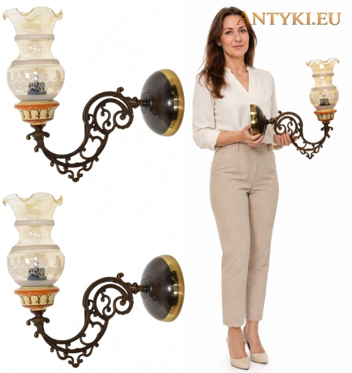para potężnych lamp ściennych retro z ozdobnymi szklanymi kloszami